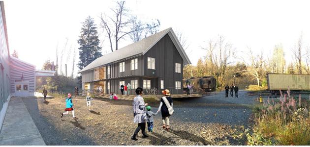 This is a photograph of the Railway History Center campus located in Snoqualmie, Washington.