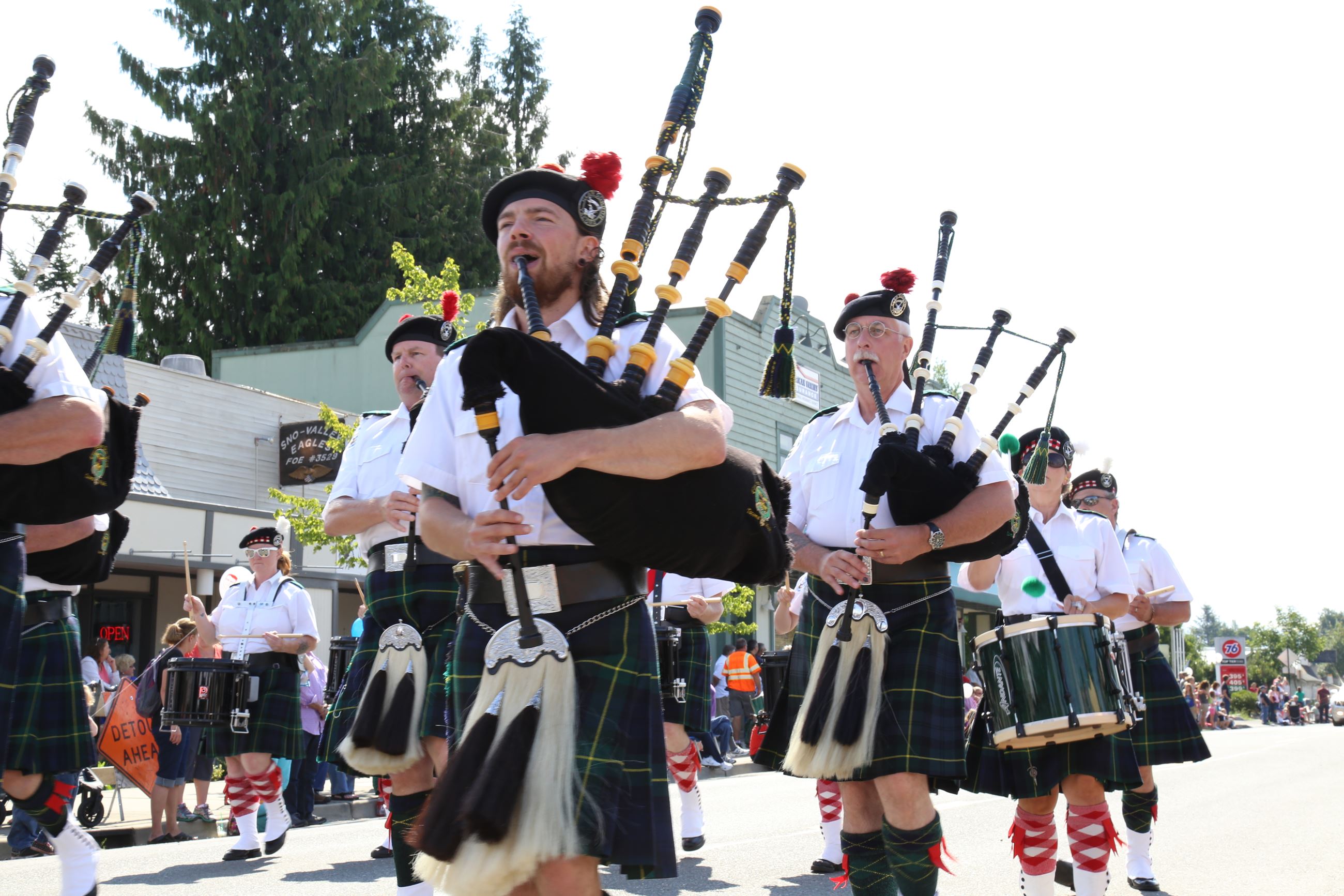 This is a picture of a bagpiper in the Railroad Days Parade.