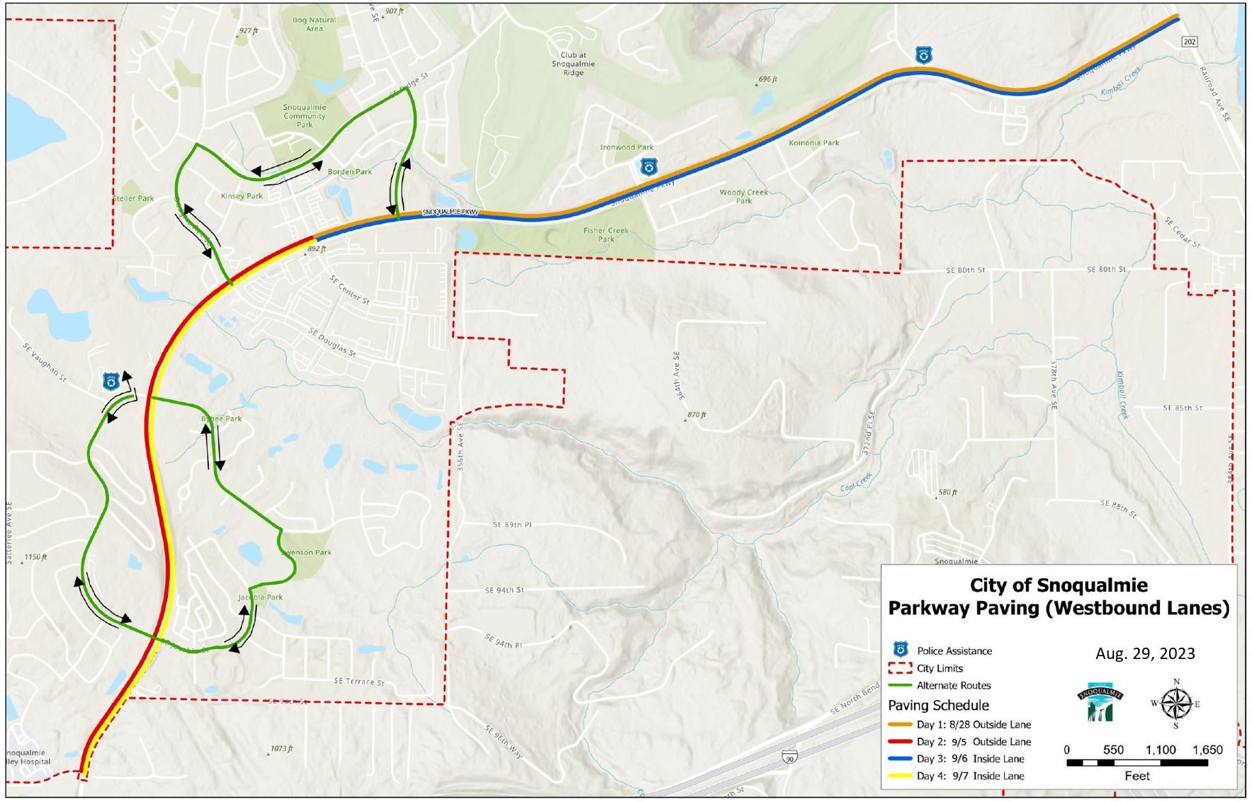 Snoqualmie Parkway SW lanes paving map schedule