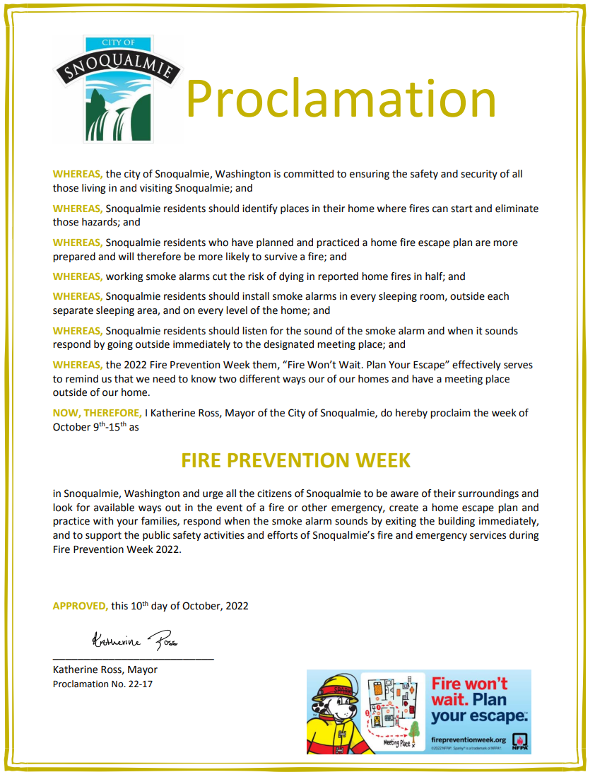 signed fire prevention week proclamation