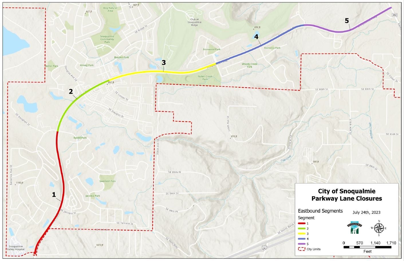 Northeast Bound Parkway Lane Closure Segment Map 
