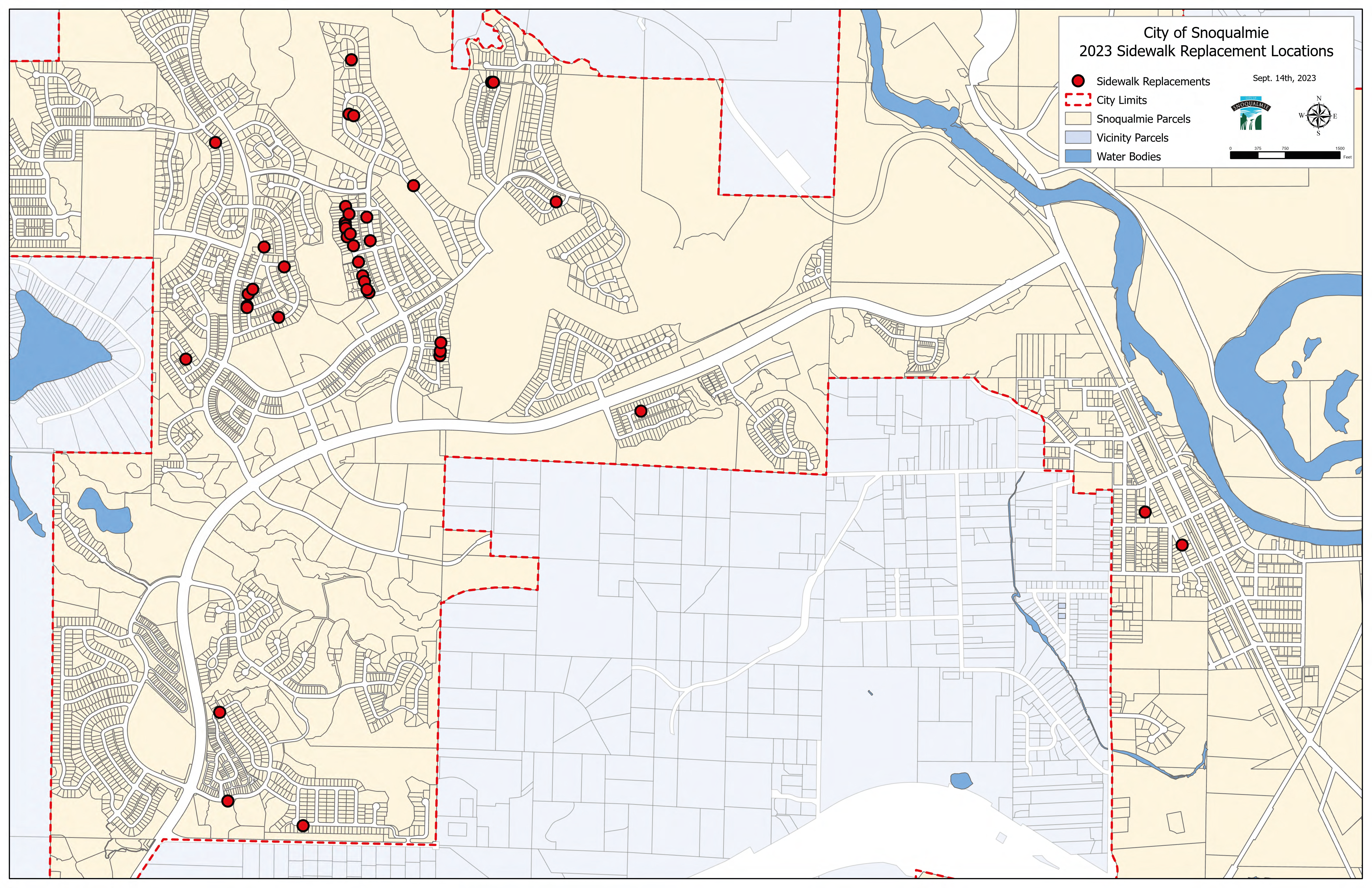 2023 Snoqualmie WA Sidewalk Replacement Map